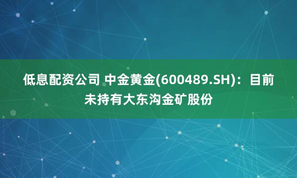 低息配资公司 中金黄金(600489.SH)：目前未持有大东沟金矿股份